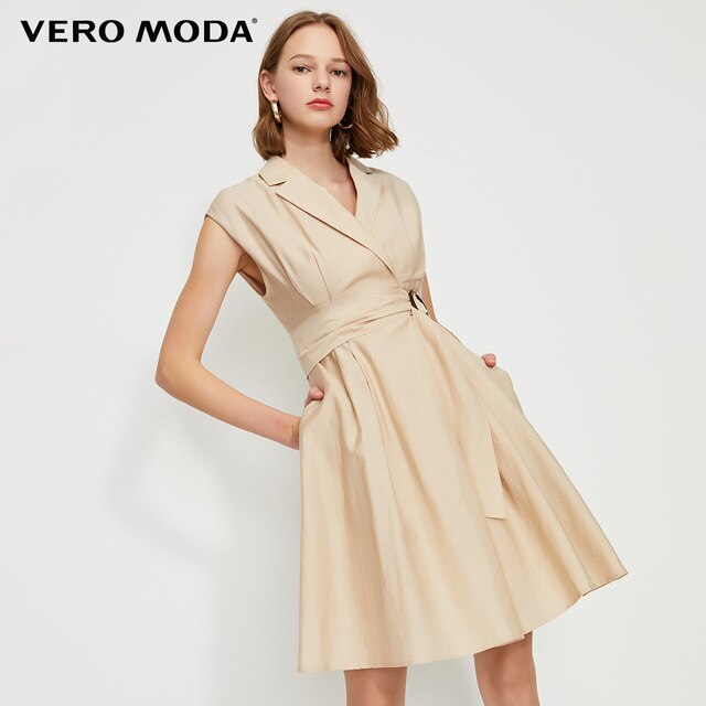 OL Style Turn-down Collar Wrap Sleeveless Dress