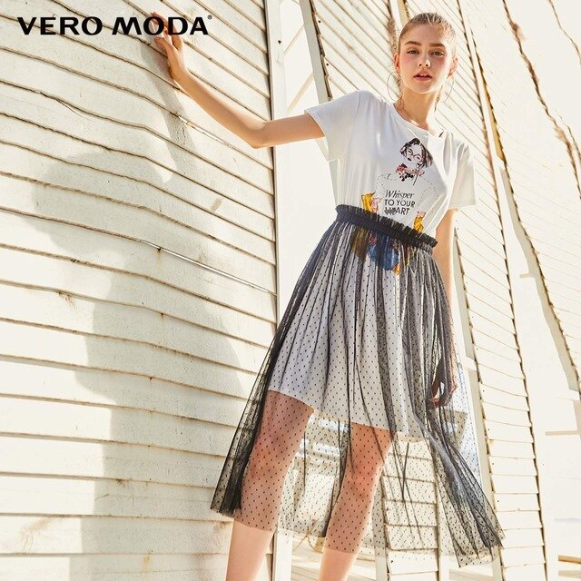 Fake Two-piece Print Gauzy See-through T-shirt Summer Dress