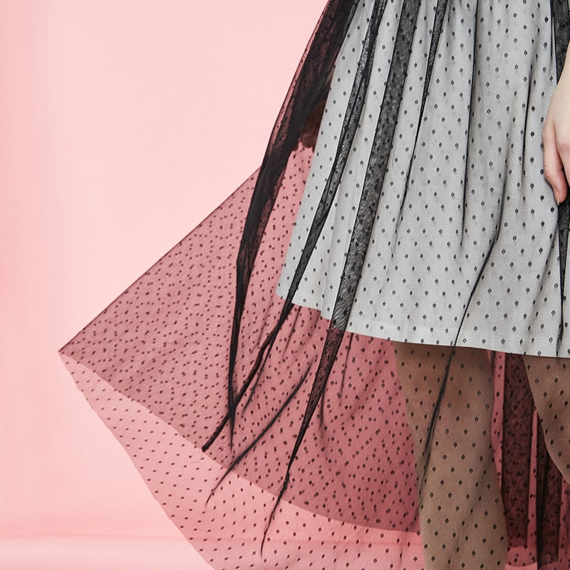 Fake Two-piece Print Gauzy See-through T-shirt Summer Dress