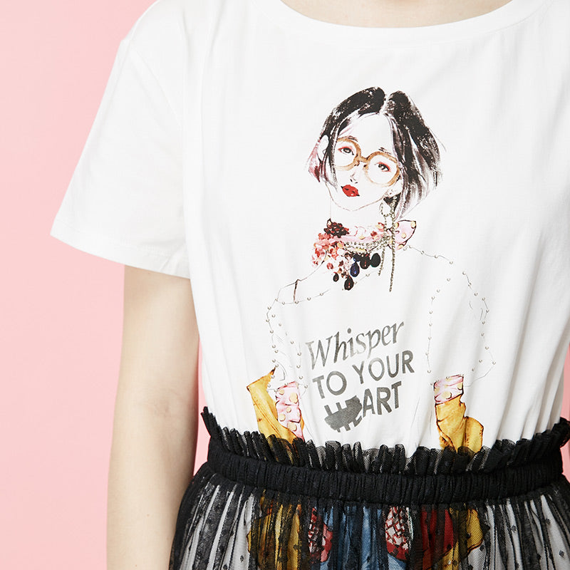 Fake Two-piece Print Gauzy See-through T-shirt Summer Dress