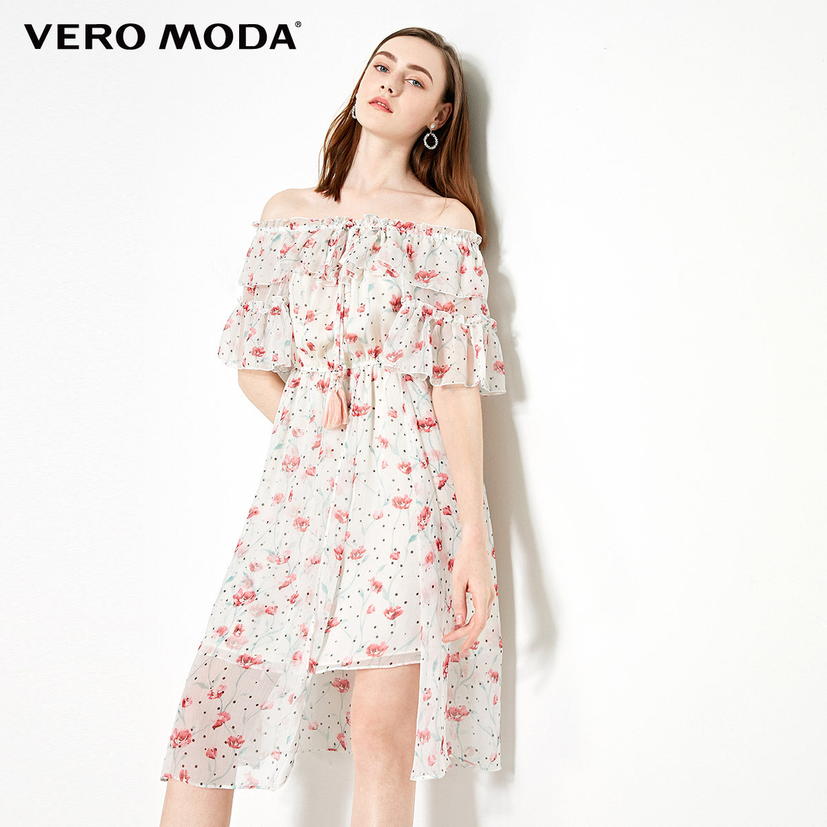 Off-the-shoulder Printed Chiffon Dress