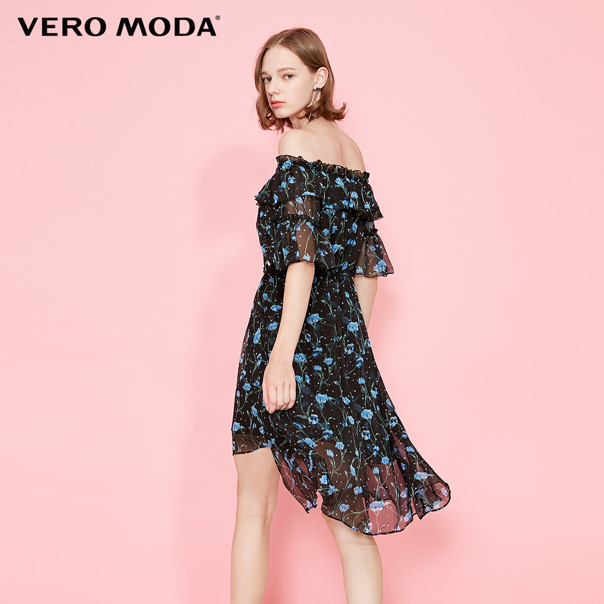 Off-the-shoulder Printed Chiffon Dress