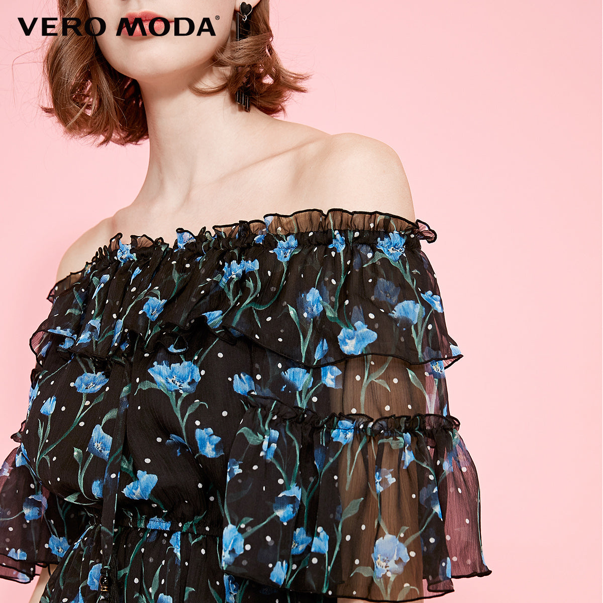 Off-the-shoulder Printed Chiffon Dress