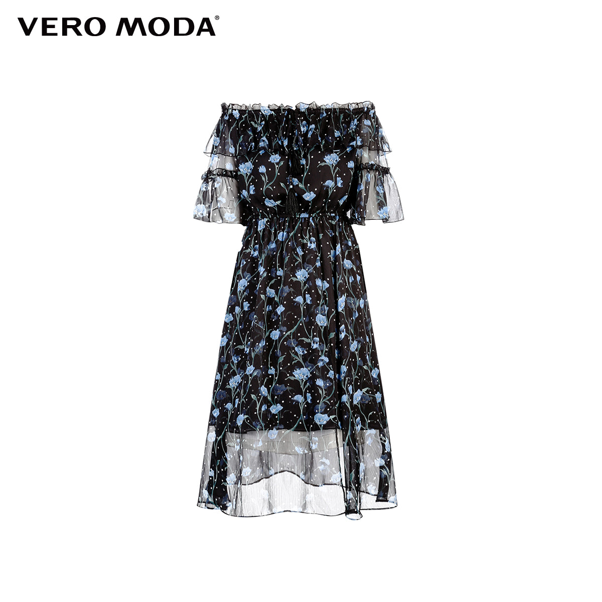 Off-the-shoulder Printed Chiffon Dress