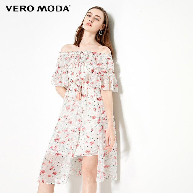 Off-the-shoulder Printed Chiffon Dress