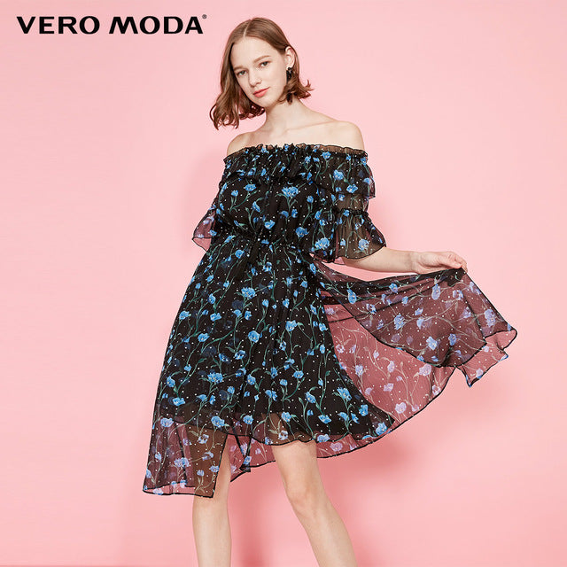 Off-the-shoulder Printed Chiffon Dress
