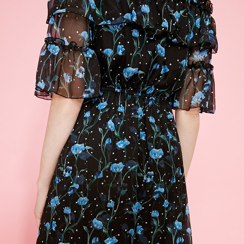 Off-the-shoulder Printed Chiffon Dress