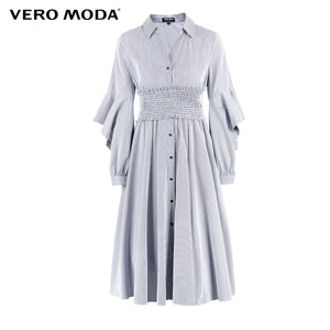 Mid-length Striped Flared Sleeves Shirt Dress