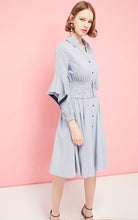 Load image into Gallery viewer, Mid-length Striped Flared Sleeves Shirt Dress
