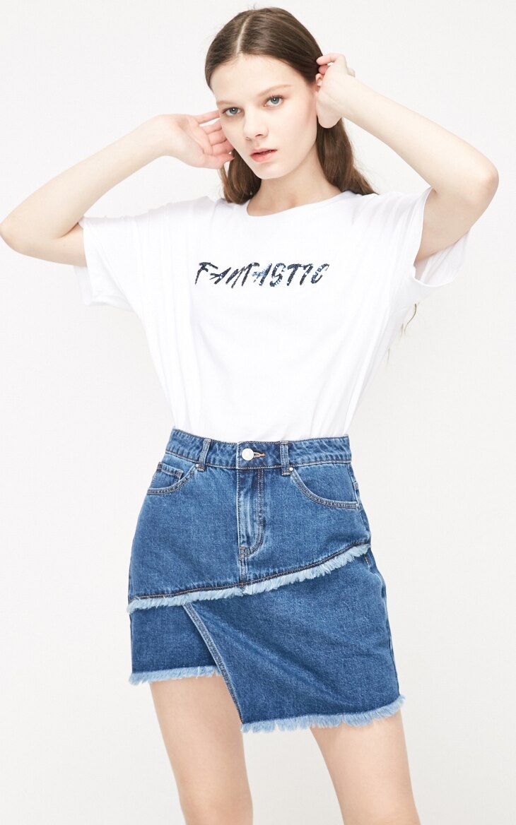 100% Cotton Irregular Cuts Denim Skirt