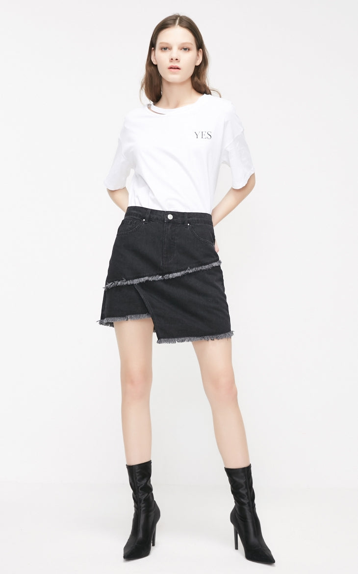 100% Cotton Irregular Cuts Denim Skirt