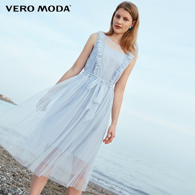 Plaid Gauzy Sleeveless Two-piece Dress