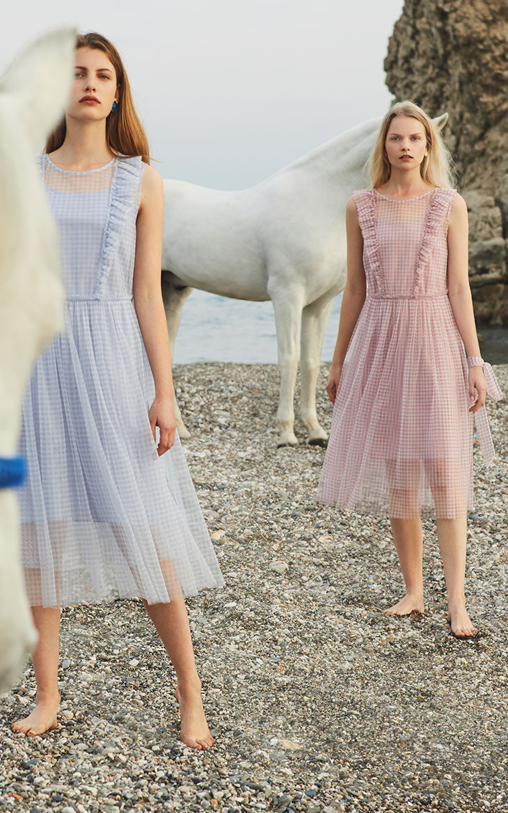 Plaid Gauzy Sleeveless Two-piece Dress