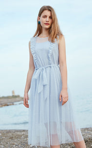 Plaid Gauzy Sleeveless Two-piece Dress