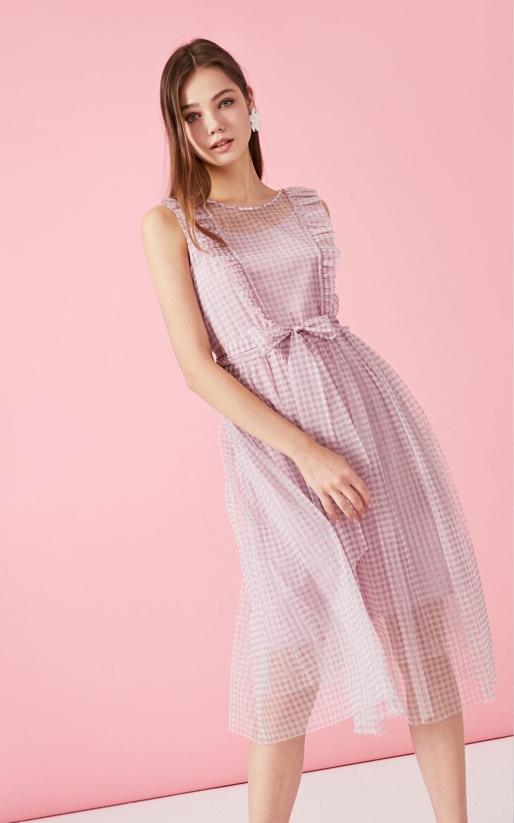 Plaid Gauzy Sleeveless Two-piece Dress