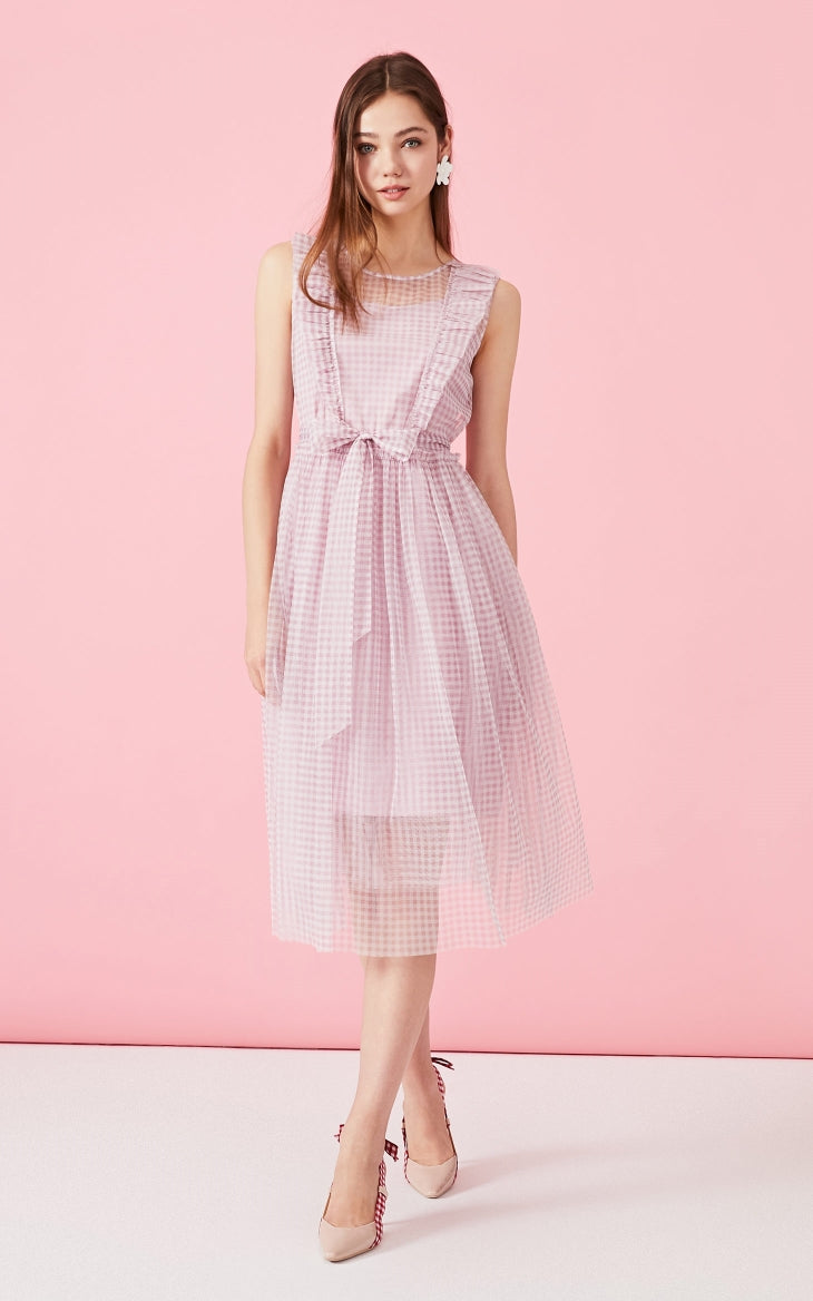 Plaid Gauzy Sleeveless Two-piece Dress