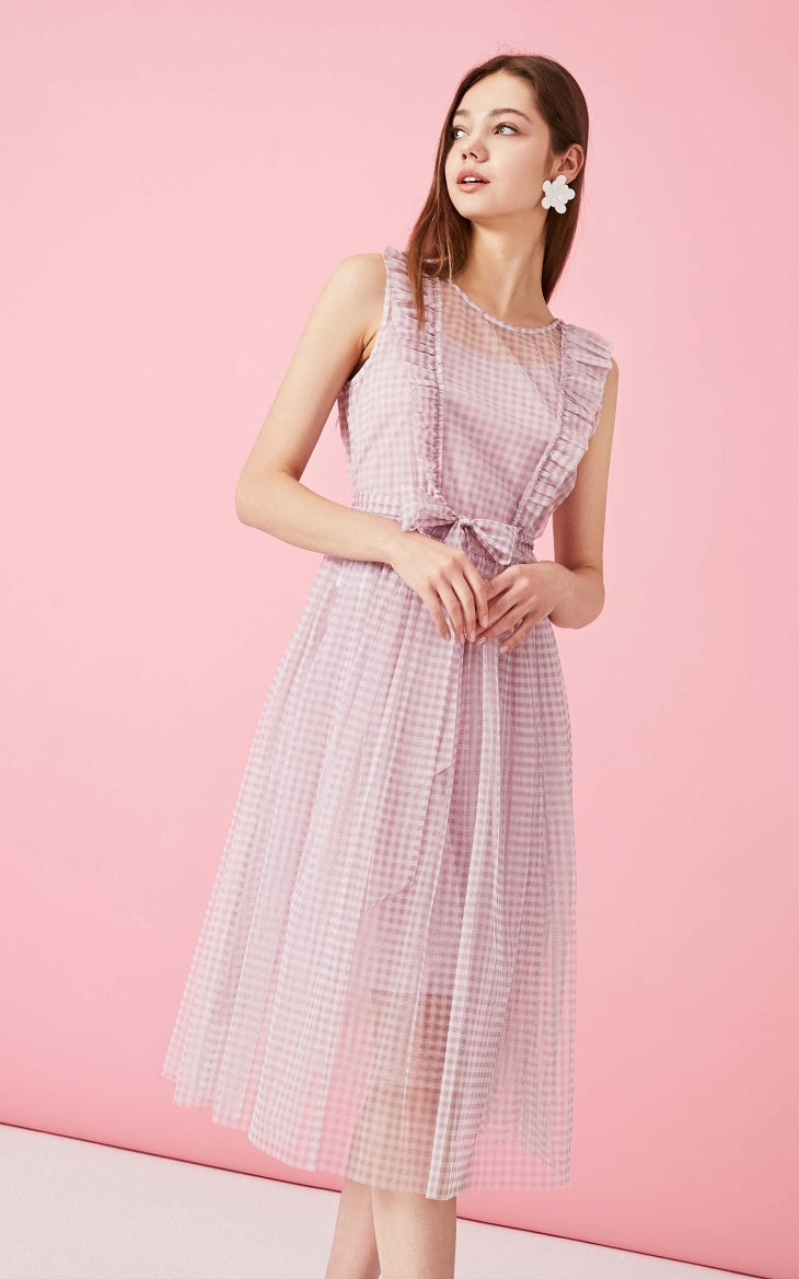 Plaid Gauzy Sleeveless Two-piece Dress