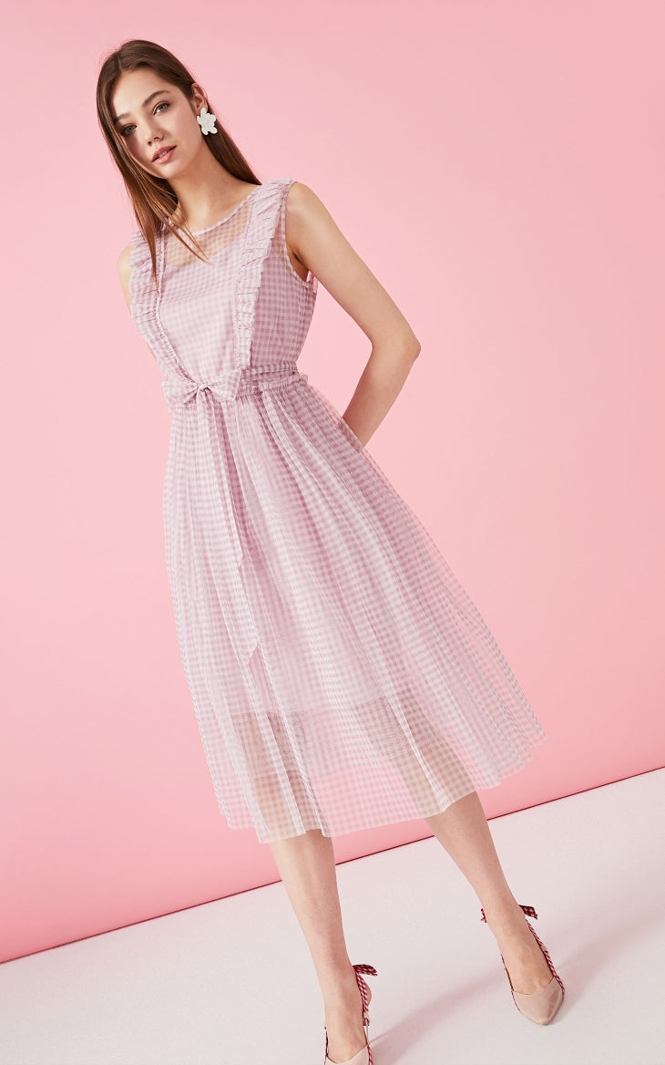 Plaid Gauzy Sleeveless Two-piece Dress