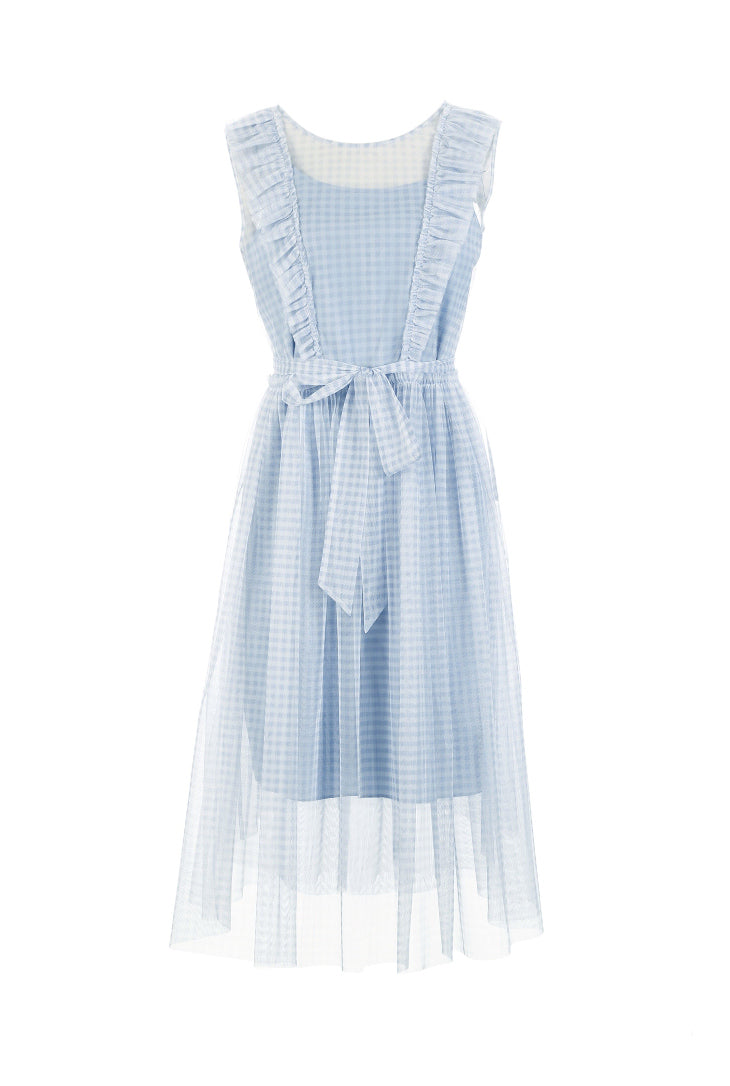 Plaid Gauzy Sleeveless Two-piece Dress