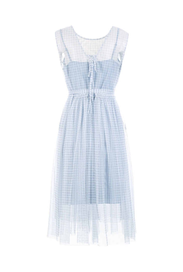 Plaid Gauzy Sleeveless Two-piece Dress