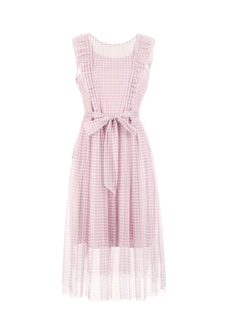 Plaid Gauzy Sleeveless Two-piece Dress