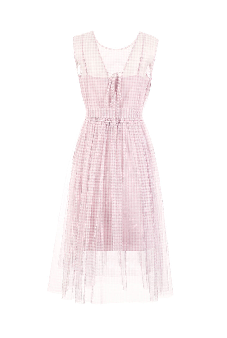 Plaid Gauzy Sleeveless Two-piece Dress
