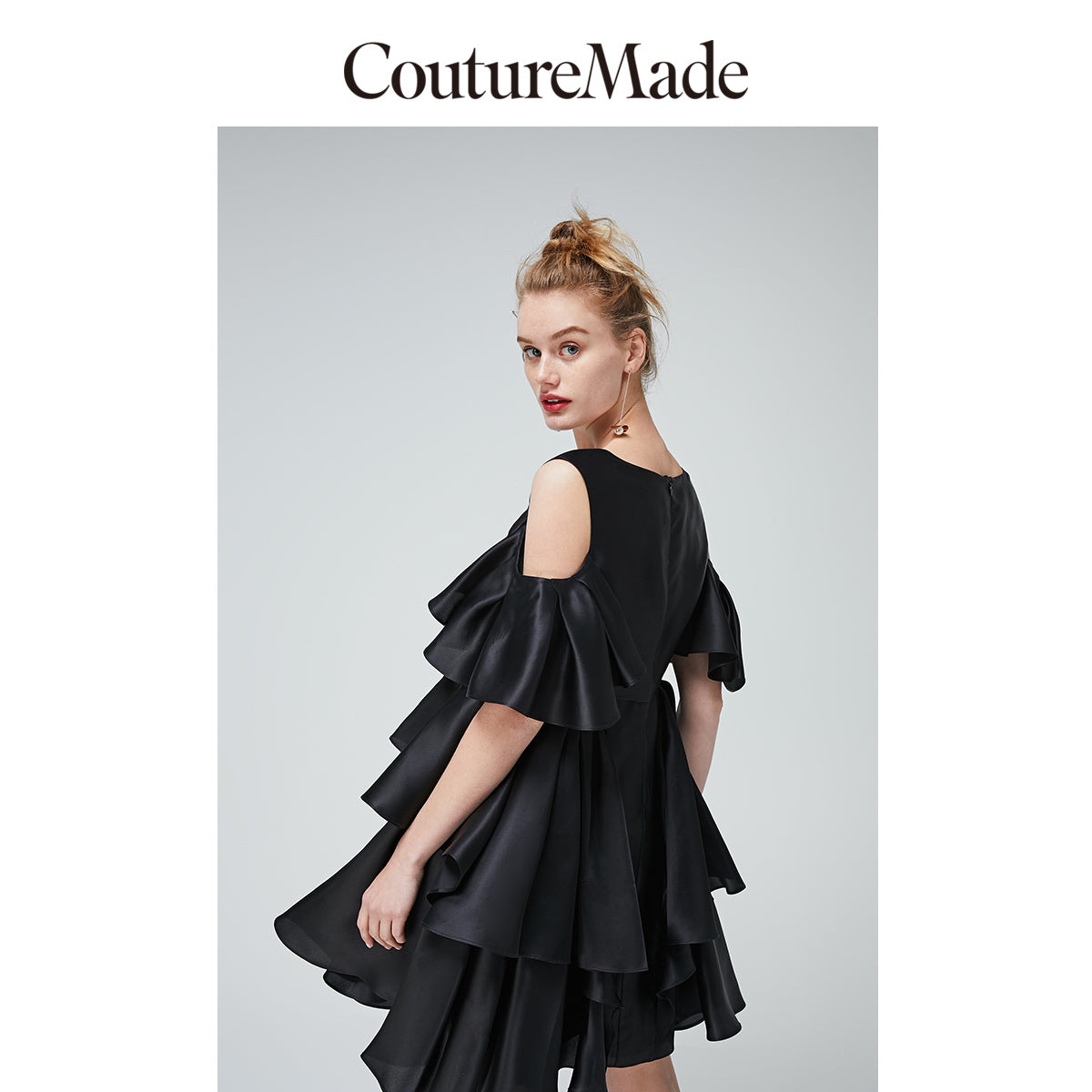 100% Mulberry Silk Ruffled Off-the-shoulder Umbrella Hem Dress