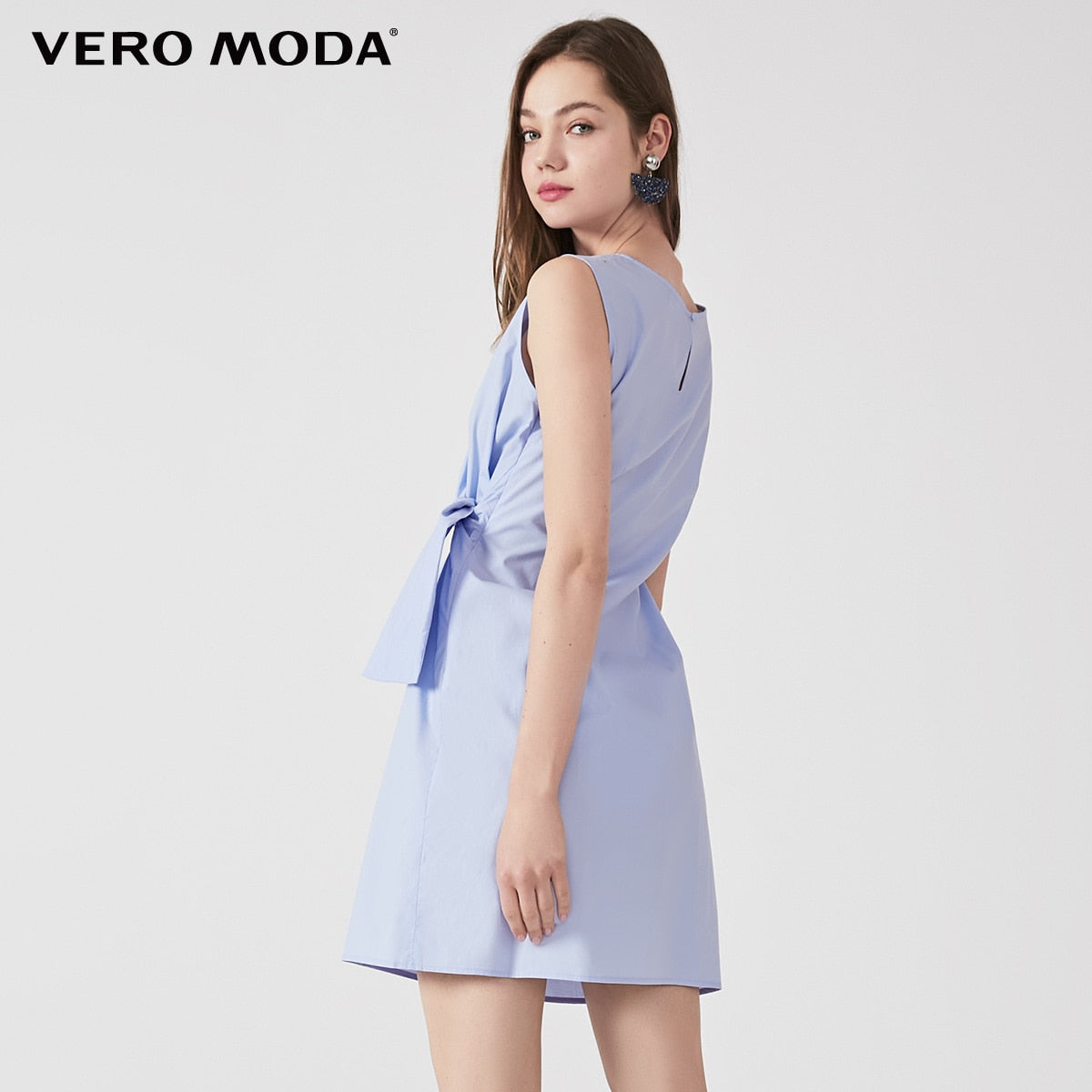 OL Cotton Lace-up Sleeveless Round Neckline Dress