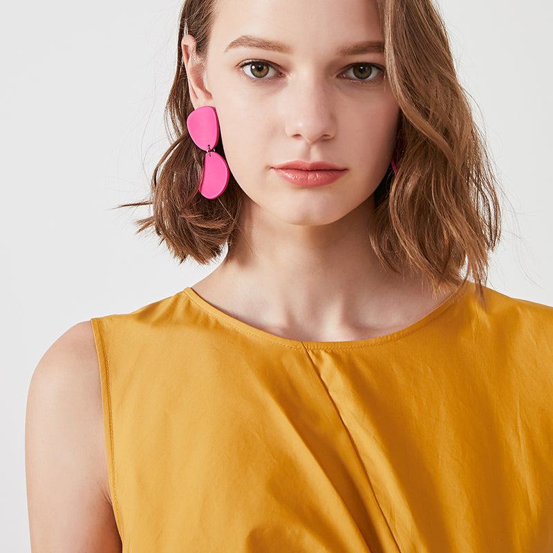 OL Cotton Lace-up Sleeveless Round Neckline Dress