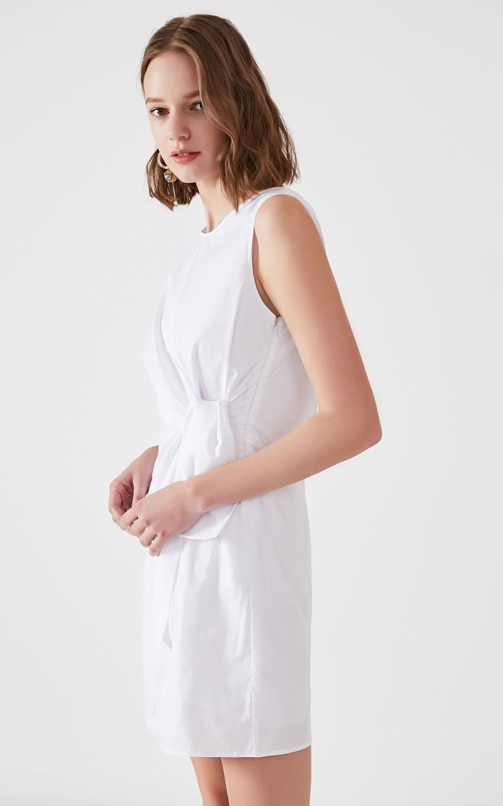 OL Cotton Lace-up Sleeveless Round Neckline Dress