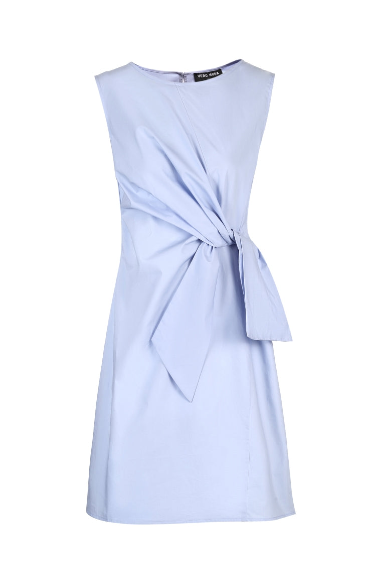 OL Cotton Lace-up Sleeveless Round Neckline Dress