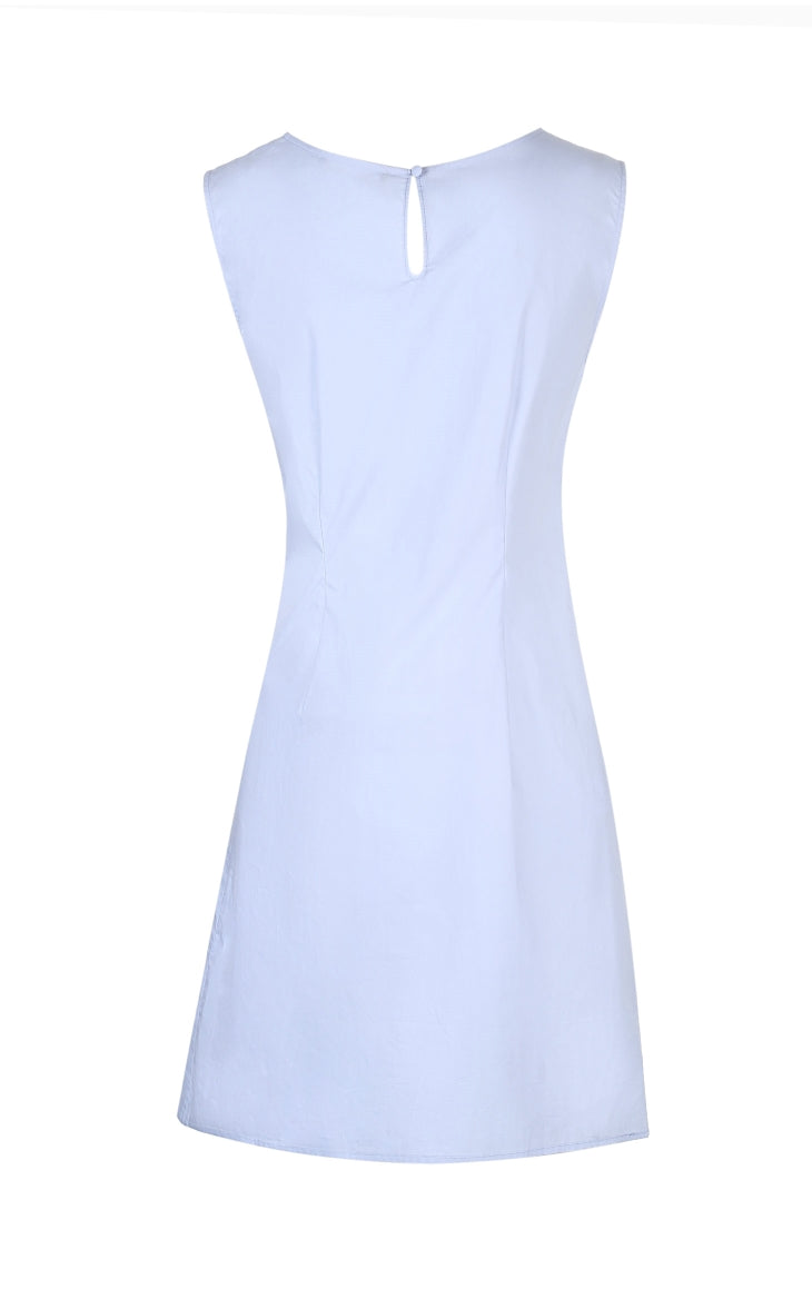OL Cotton Lace-up Sleeveless Round Neckline Dress