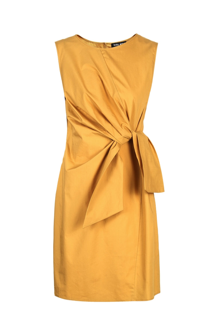 OL Cotton Lace-up Sleeveless Round Neckline Dress