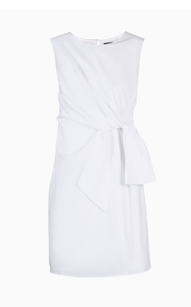 OL Cotton Lace-up Sleeveless Round Neckline Dress