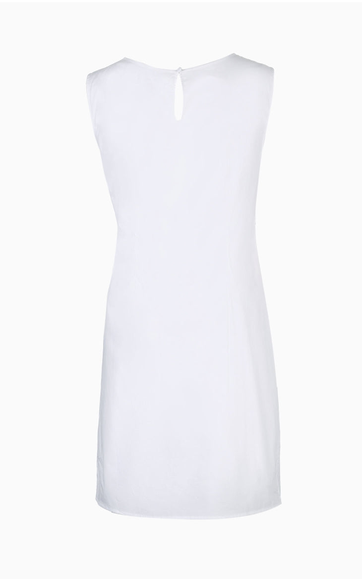 OL Cotton Lace-up Sleeveless Round Neckline Dress