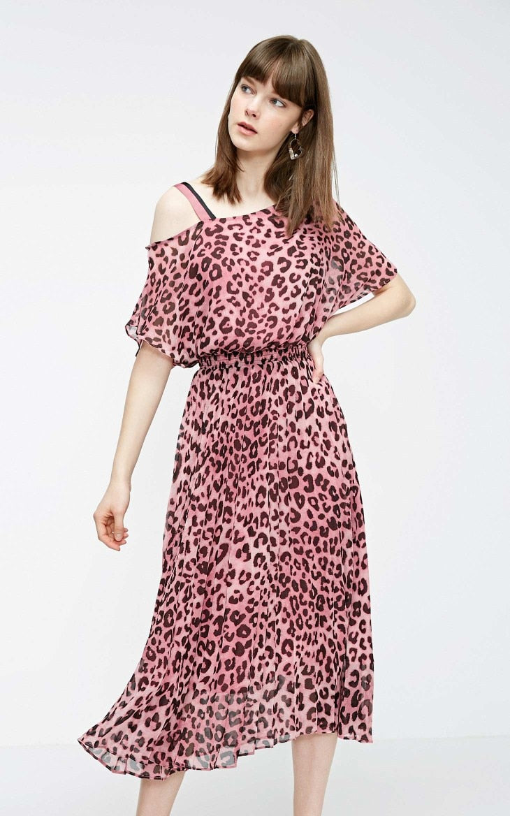 Off-the-shoulder Leopard Print Dress