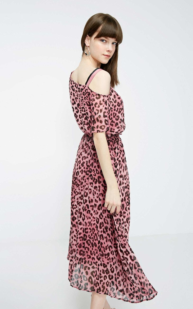 Off-the-shoulder Leopard Print Dress