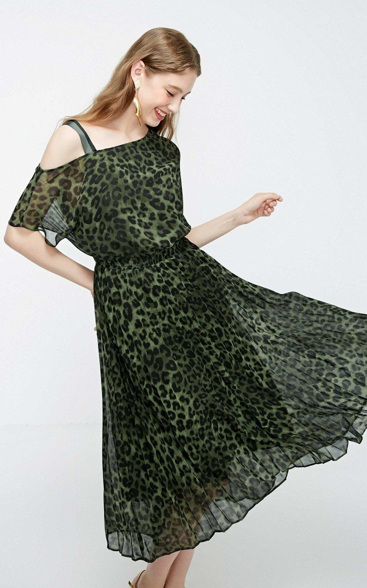 Off-the-shoulder Leopard Print Dress