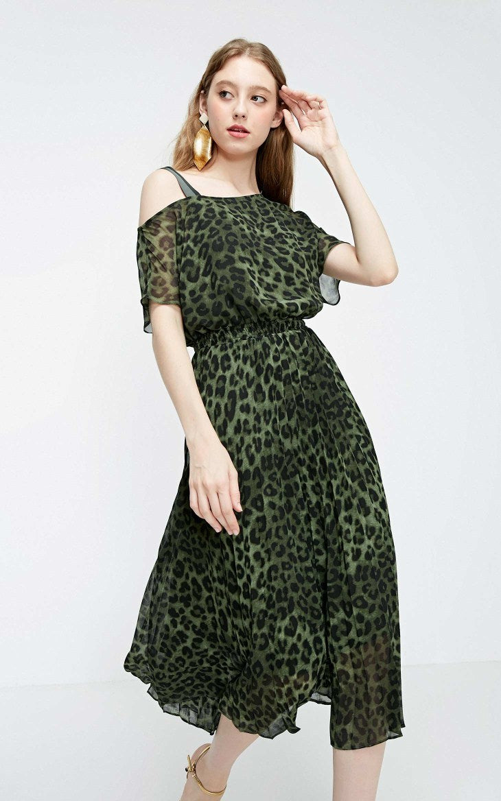 Off-the-shoulder Leopard Print Dress