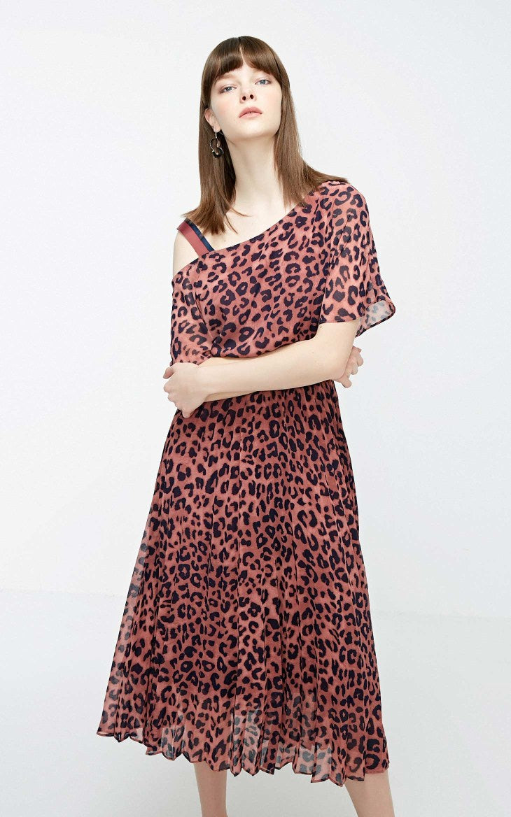 Off-the-shoulder Leopard Print Dress