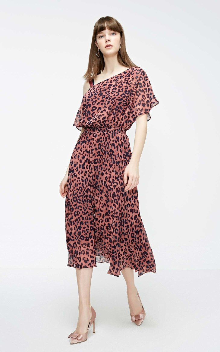 Off-the-shoulder Leopard Print Dress
