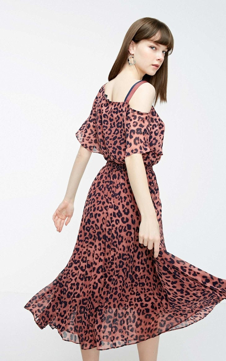 Off-the-shoulder Leopard Print Dress