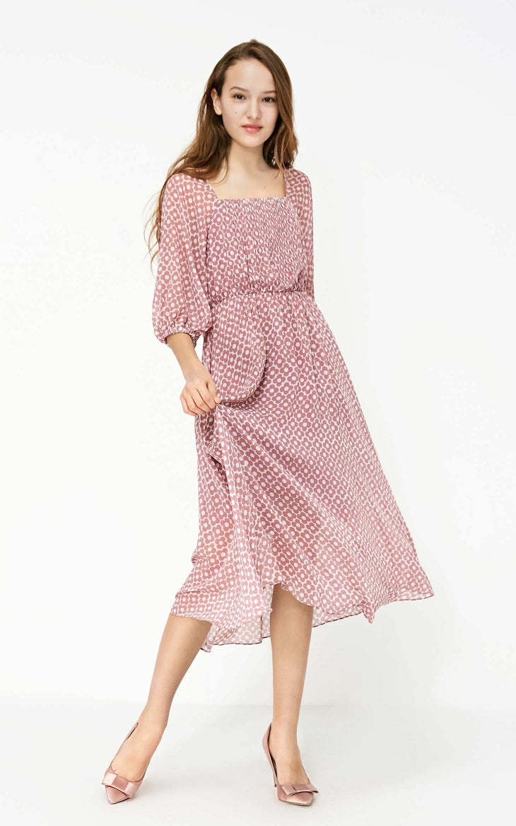 Back Lace-up Cut-outs Floral Chiffon Dress