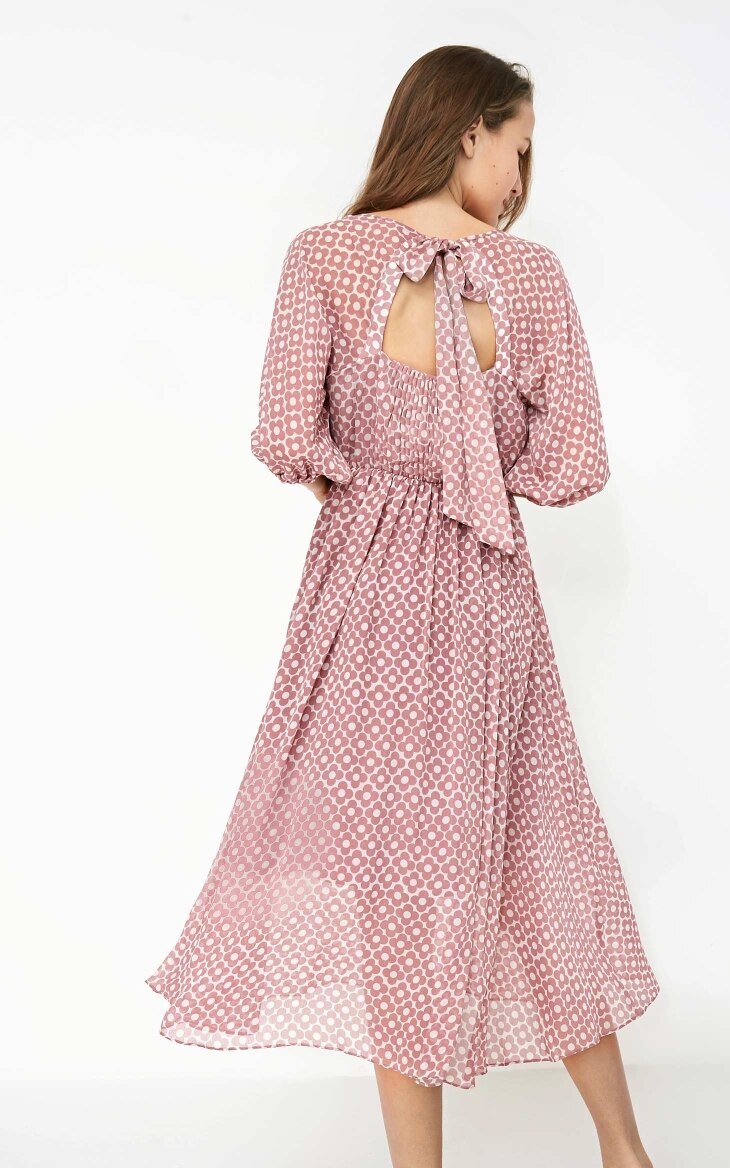 Back Lace-up Cut-outs Floral Chiffon Dress