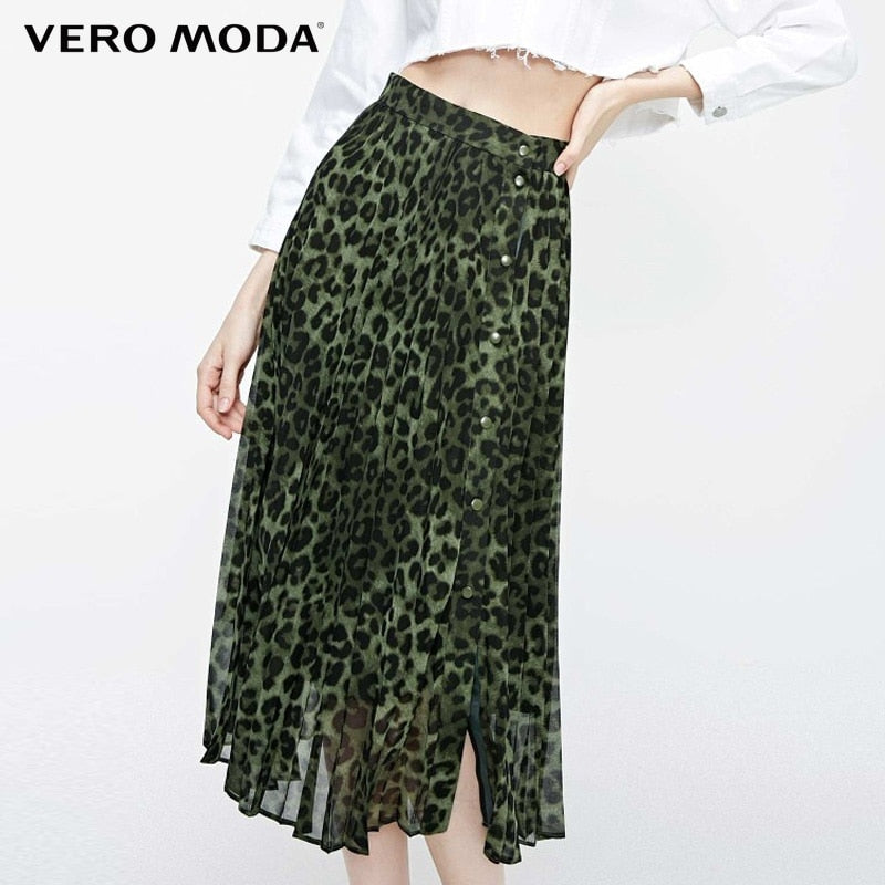 Leopard Print Pleated Skirt