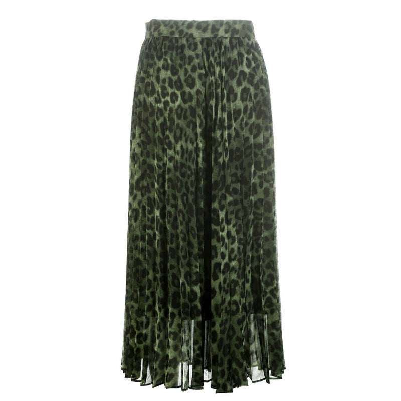 Leopard Print Pleated Skirt