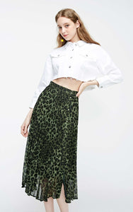 Leopard Print Pleated Skirt