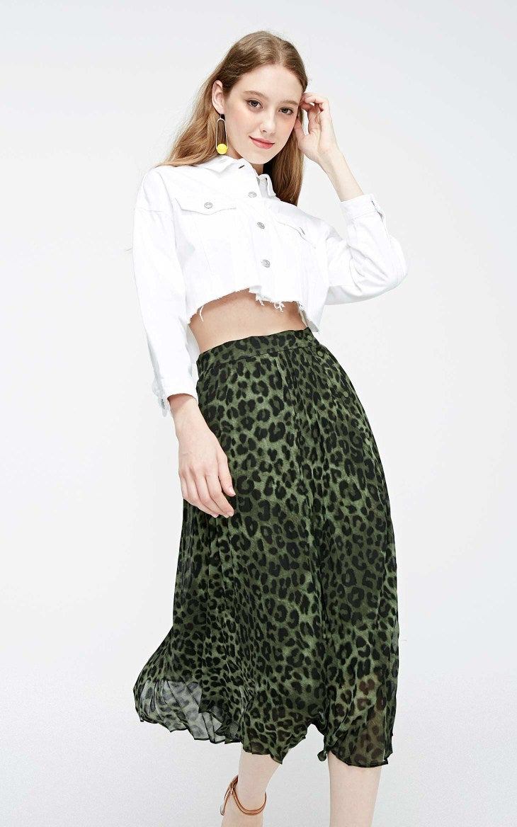 Leopard Print Pleated Skirt