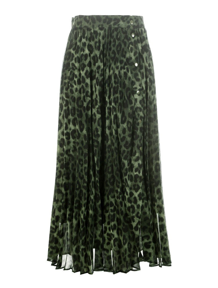 Leopard Print Pleated Skirt