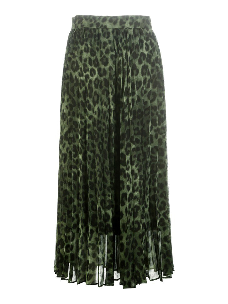 Leopard Print Pleated Skirt